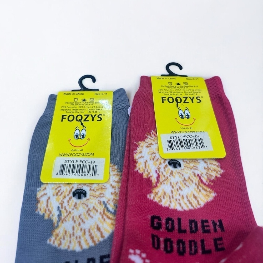 NWT Foozys 2 Pairs Goldendoodle Socks Crew Cut Mid Calf Fun Socks - Picture 2 of 3